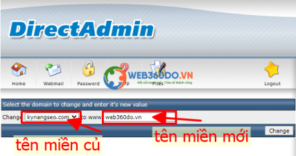Đổi tên miền chính trong DirectAdmin