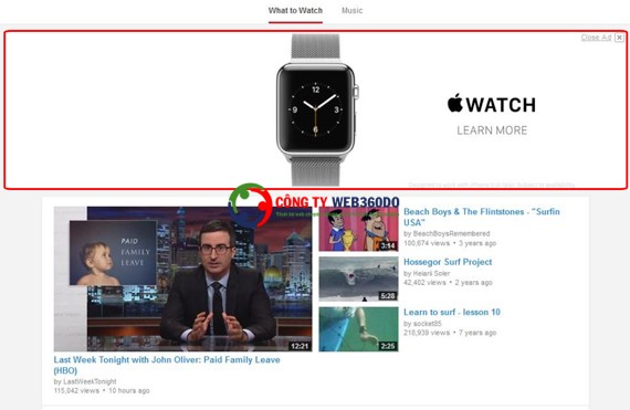 homepage youtube ads