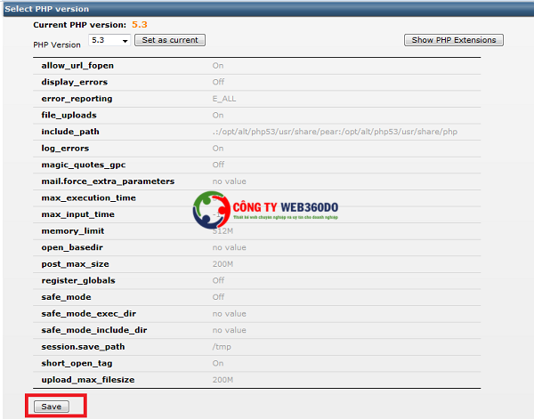 huong dan select php version trong directadmin 3