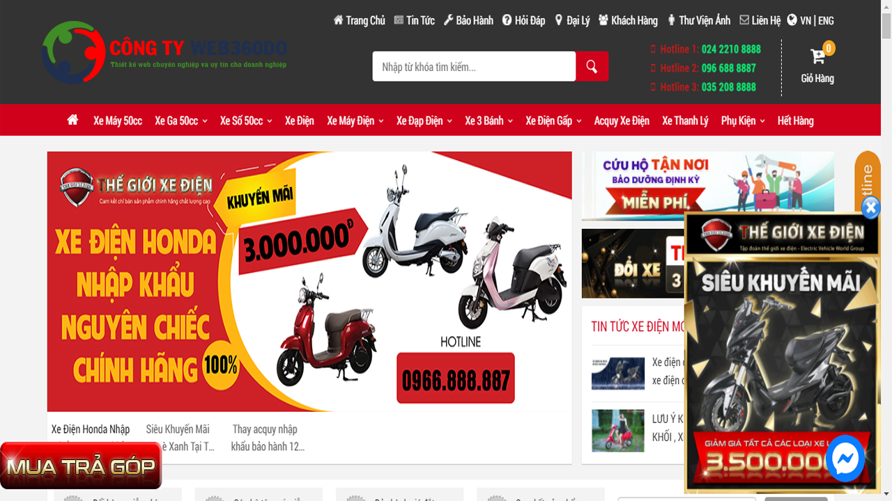 Thiet ke web bán xe máy, xe điện, xe đạp Web360do vn