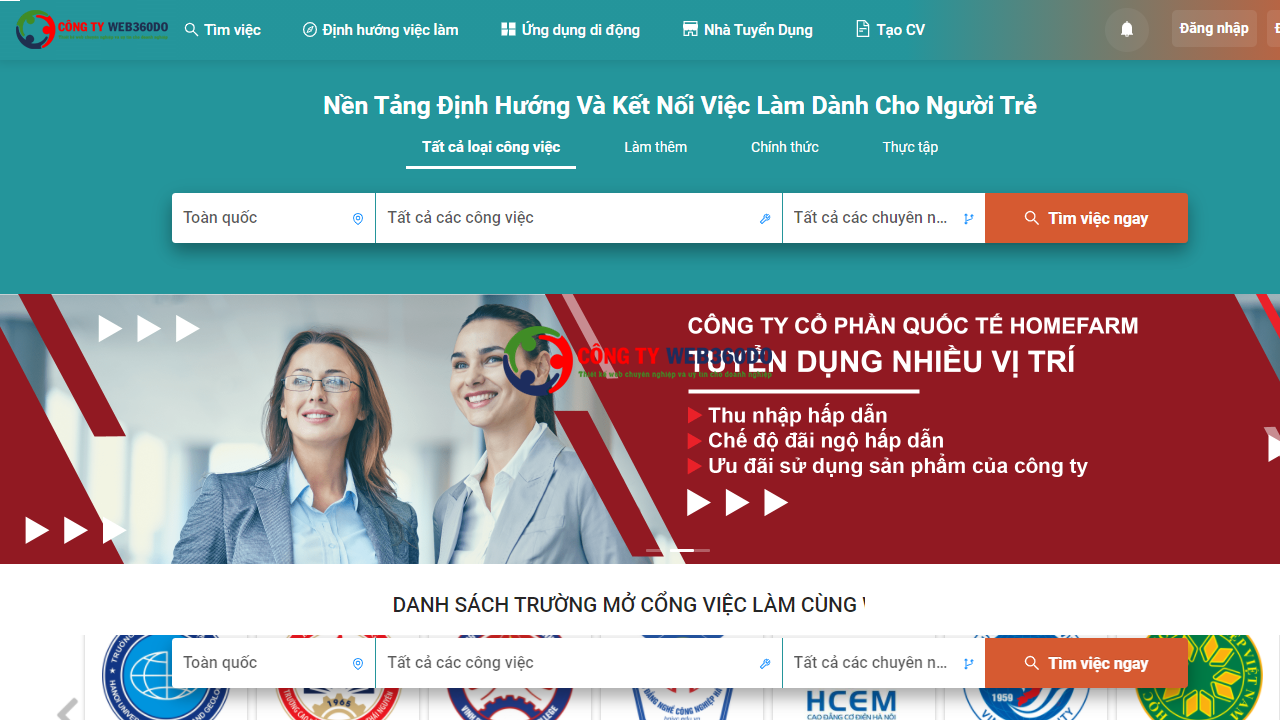 Thiết kế website tuyển dụng, việc làm, tìm việc nhanh, tuyển dụng 24h, việc làm 24h, tuyển dụng 360
