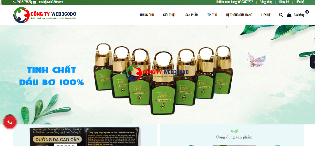THIẾT KẾ WEBSITE BÁN TINH DẦU BƠ VÀ MÁY XÔNG TINH DẦU