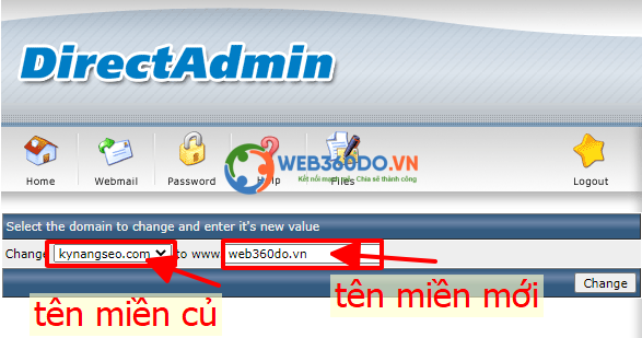 Đổi tên miền chính trong DirectAdmin